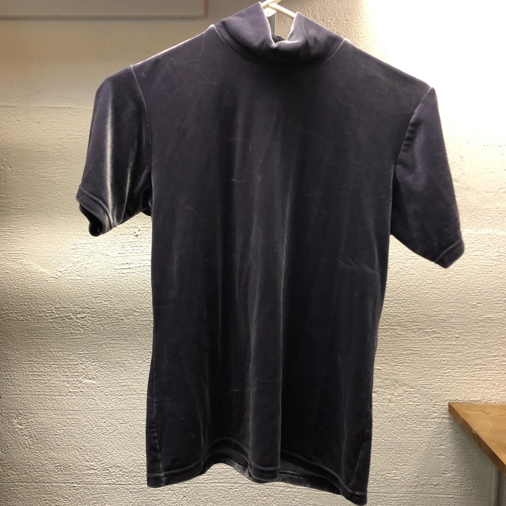 Vintage velvet mock turtle neck silver top